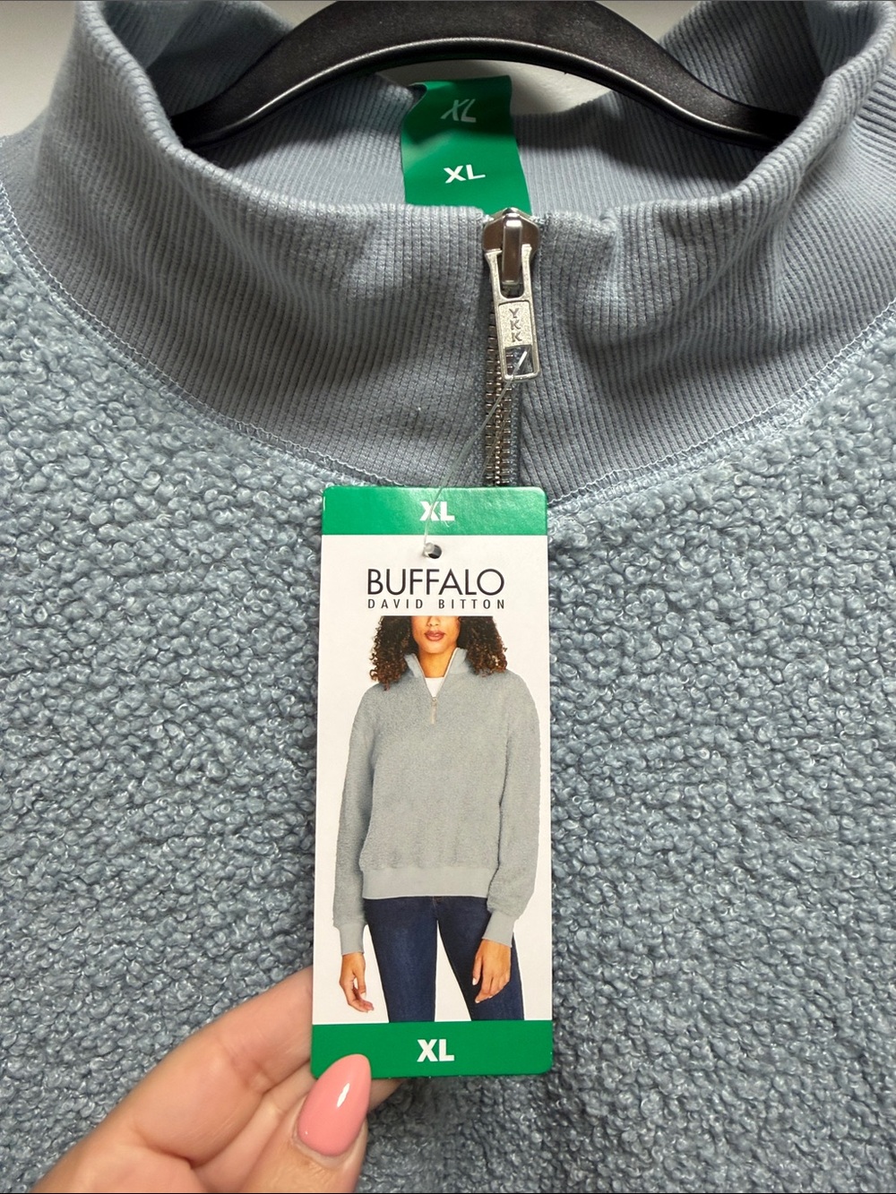 NWT Buffalo David Bitton Women's Light Blue Half-Zip Sherpa Sweater XL